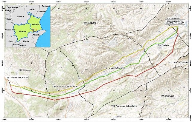 Plano de las líneas de evacuación de un proyecto publicado en el BOE y recurrido en Valencia.
